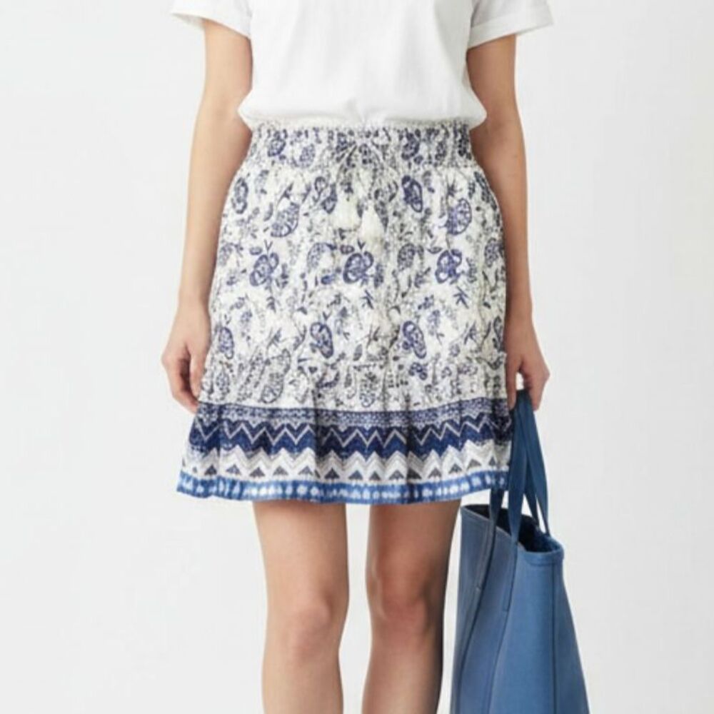 Beach Lunch Lounge Blue & White Floral Butterfly Wings Print Mini Skirt NEW S